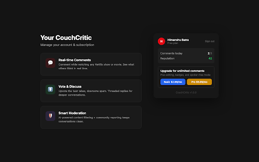 CouchCritic - Stream, Watch, Discuss :: Add real-time comments to streaming shows and movies. React, rate, and discuss with other viewers.