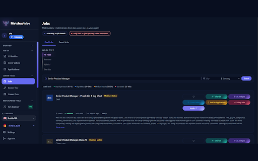 MatchupWise Career Assistant :: AI-powered job match scores, personalized cover letters, CV tailoring, and ATS scanning — directly on job listings.