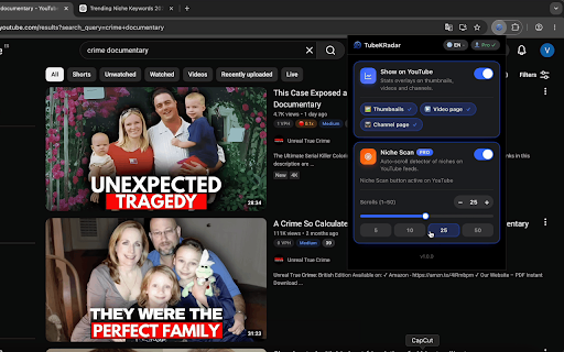 TubeKRadar — YouTube SEO Tools, Tags, Stats & Niche Finder :: YouTube stats overlays, Niche Scan and one-click video data export.