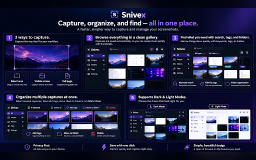 Snivex - Screenshot Organizer :: Capture any part of a page, mark it up, and find it again with tags, folders, and search. Your captures stay on your device.