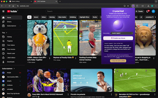 Crystal Ball – Fun Browser Fortune Teller :: A fun browser fortune teller that generates playful predictions based on your current tab.