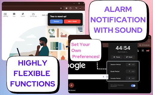 WorkPause - Stand-Up Reminder to Break Long Sitting Hours :: Advanced Chrome Extension to Overcome Unknowingly Carried-out Long Sitting Sessions for Healthy Being