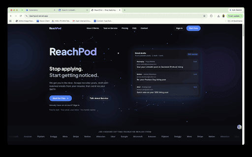 ReachPod :: Scrape LinkedIn hiring posts, auto-save leads, and AI-draft outreach emails with your ReachPod account.