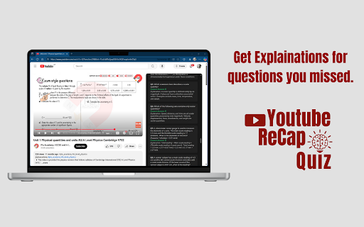 YouTube ReCapQuiz :: Adds a 'Quiz' button on YouTube videos that generates quizzes based on what you've watched, powered by Gemini 2.5.