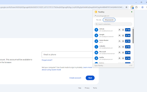 PassKey :: Password manager browser integration for PassKey Desktop. Autofill credentials, cards and identities — no cloud, no subscription.