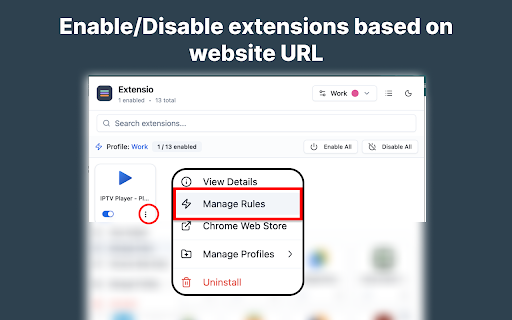 Extensio - Smart Extension Manager :: Manage extensions with profiles. Switch all with one click. Auto-enable/disable extensions per website with site rules.