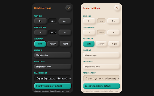 Accessibility Reader :: Accessible reading view with 27 fonts, dark mode, read-aloud, dictionary, and sharing. Tap the floating Aa button to switch it on.