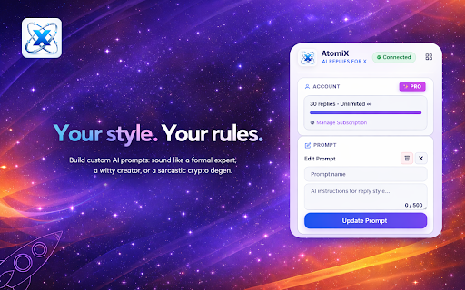 AtomiX - AI Agent for X & Discord :: The ultimate Web3 social agent. Generate contextual, human-like replies on X (Twitter) and Discord instantly.