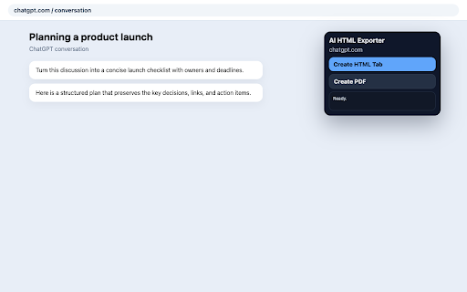AI Conversation HTML Exporter :: Export ChatGPT, Claude, and Gemini conversations to clean standalone HTML.