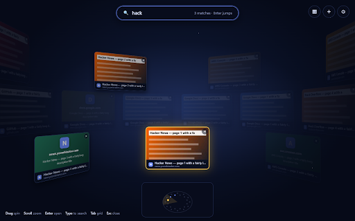 Tab Sphere :: Your open tabs on a 3D sphere. Live previews, instant search, and constellations that keep every tab visible.