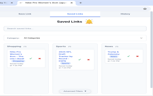 Save For Later Reminder :: Save links into categories and open them later. Stay organized while shopping, reading, researching, or planning.