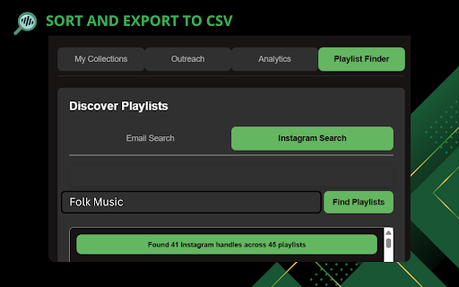 PlaylistScout - Spotify Email Finder :: Find emails and Instagram handles from Spotify playlist descriptions for music promotion.