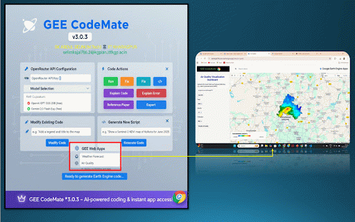 GEE CodeMate :: GEE CodeMate helps you generate, fix, and explain Earth Engine code with AI and access GEE apps instantly from the side panel.