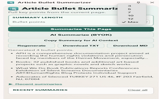 Article Bullet Summarizer :: Extract key insights into bullet points. Fast, local, with optional AI refinement, Pro features, and full privacy control.