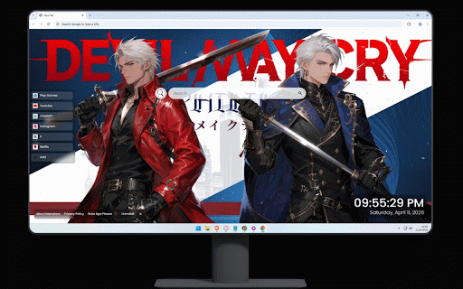 Devil May Cry Twin Blades Live Wallpaper :: Devil May Cry dual warriors in red and blue with massive swords on bold graphic background.