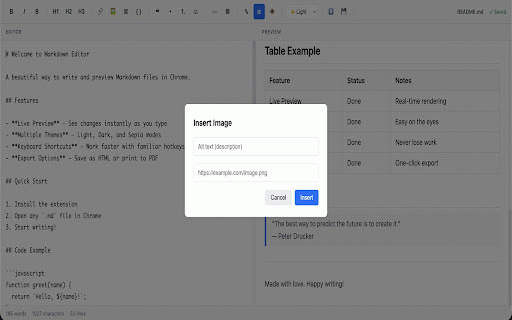 Markdown & JSON Editor :: Edit Markdown & JSON files in Chrome with live preview, themes, formatting tools, and tree view.