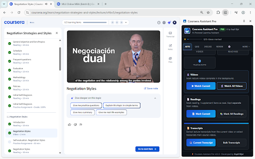 Coursera Assistant Pro :: Finish Coursera tasks faster with an AI side panel for quizzes, discussions, readings, transcripts, and study chat.