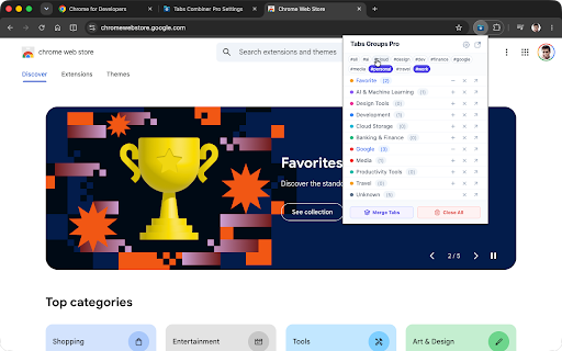 Tabs Groups Pro :: Organize opened tabs automatically by moving them into separate windows based on domain and tag categories.