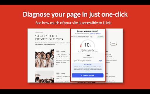 Adobe LLM Optimizer: Is Your Webpage Citable? :: Compare the real site vs what ChatGPT, Perplexity and others read when fetching the page for citation