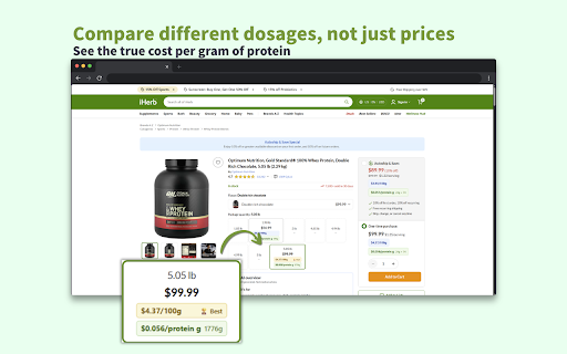 Unit Price for iHerb – Smart Value Comparison :: Brands define servings differently, so iHerb's per-serving prices aren't comparable. Get the true /100mg, /100g & /capsule price.