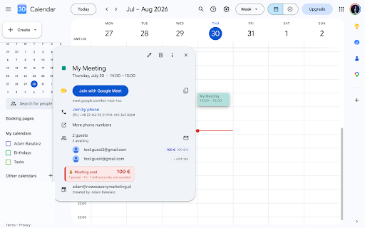 Why Is My Meeting So Expensive? :: Meeting cost for Google Calendar: see what each meeting costs from the hourly rates of the people invited.