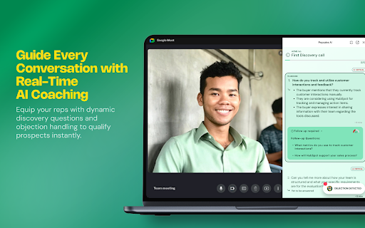 Pepsales AI for Google Meet :: Adds a Copilot button to Google Meet so users can instantly invite the Pepsales AI Copilot into meetings