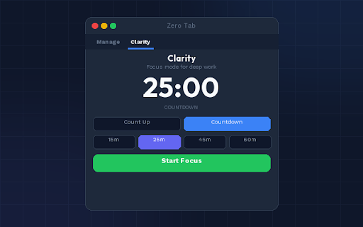 Zero Tab: Tab Manager :: Maximize productivity with a powerful tab organizer designed to sort your workflow and eliminate distractions in a single click.