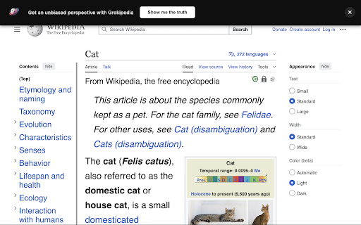 Wikipedia to Grokipedia :: Redirect Wikipedia links to Grokipedia or show a 'Show me the truth' banner