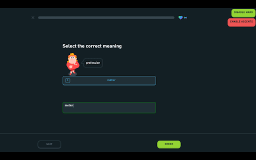 Duolingo Hard Mode :: Replaces multiple-choice questions in Duolingo with typing input.