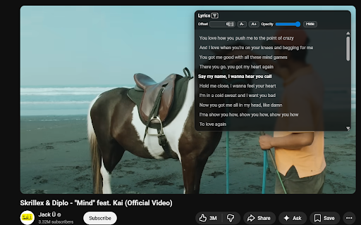 YouTube Lyrics Overlay :: Overlay synced lyrics on YouTube videos with live highlighting.