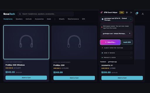 GTM Event Helper — GA4 & Meta Tag Creator :: Create GTM tags in seconds. Click any element, get smart CSS selectors, build GA4 & Meta tags via API. AI Wizard for bulk setup.