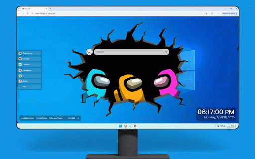 Among Us Live Wallpaper :: Colorful Among Us crewmates peeking through cracked wall on blue background.