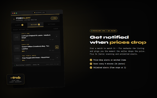 PoshAlert — Poshmark New Listing Notifier :: Get instant notifications when new Poshmark listings match your saved searches. Never miss a deal on Poshmark again.