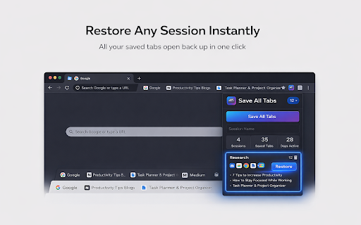 TabSaver Pro - Tab Manager & Session Saver :: Save all your tabs with one click. Organize sessions, search saved tabs, and restore anytime. Never lose your tabs again.