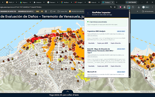 GeoPulse Inspector by DALPGIS :: Descubre los servicios ArcGIS REST, WMS y WFS detrás de cualquier visor de mapas. Guárdalos por proyecto y ábrelos en QGIS.