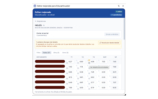 Editor mejorado para EducarEcuador :: Herramienta no oficial para docentes ecuatorianos que agiliza la carga de notas en el portal EducarEcuador.