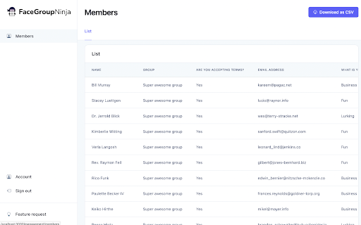 FaceGroupNinja :: Turn your Facebook group members into leads.