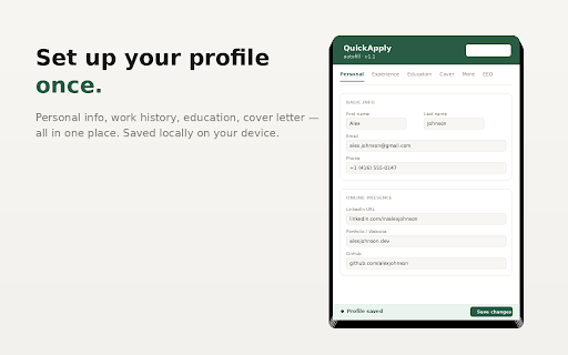 QuickApply - Job Autofill :: Autofill job applications instantly. Save your profile once and fill any job application form with one click.