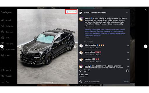 Instagram Photo Downloader :: Ajoute un bouton pour télécharger les photos des posts Instagram. /// Add a button to download photos from Instagram posts.