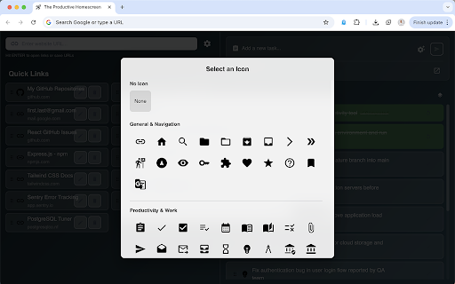 The Productive Homescreen :: Replace your new tab with a productive dashboard featuring todos and quick links