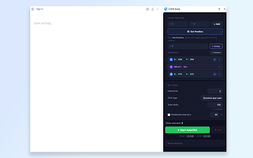Click Easy - Auto Clicker Macro :: Automate clicks with ease. Record positions, set delays, build macro sequences, and replay them on any webpage.