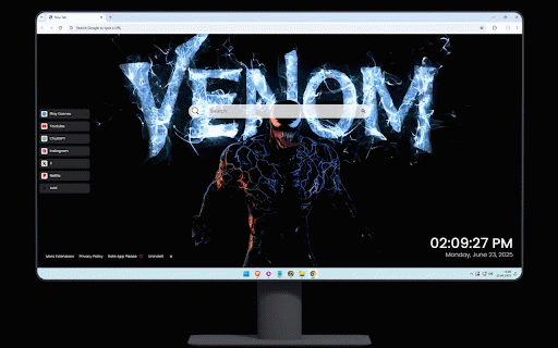 Venom Live Wallpaper :: Dark Venom symbiote with glowing veins and blazing text against black background.