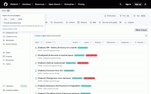 Sidecar Export for GitHub Issues & PRs :: Export every issue or pull request in a GitHub list to CSV, Excel (XLSX), or JSON. All pages, all fields. Runs locally.