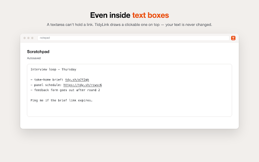 TidyLink :: Turns plain-text tdy.sh/... short links into clickable links on any page.