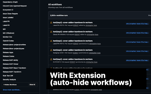 Octohide :: Hide GitHub workflows from the Actions sidebar. Great for keeping reusable/template workflows out of the way.