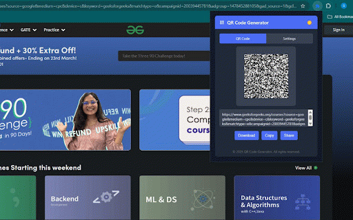 Quick QR Code Generator :: Generate a QR code for the current webpage.