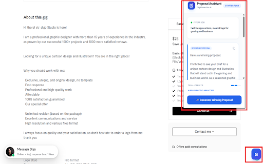 Freelance Proposal Assistant - GigWinner :: Write winning freelance proposals on Upwork and Fiverr in seconds with AI. Boost your conversion rate and save time.