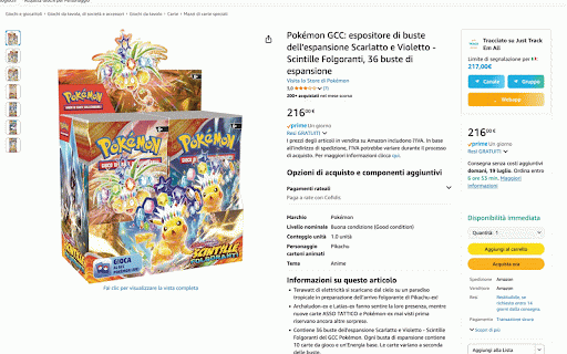 Just Track 'Em All :: Mostra se un prodotto Amazon è tracciato su Just Track 'Em All e il suo limite di prezzo.