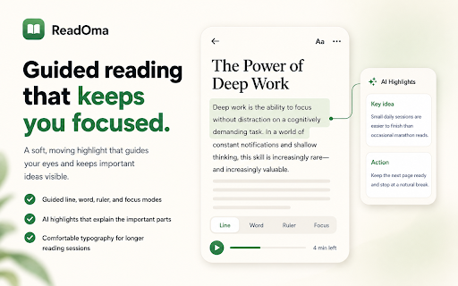 ReadOma - Immersive Reader :: Immersive guided reading for everything: blogs, articles, YouTube videos, and more. Plus, AI highlights find key points instantly.