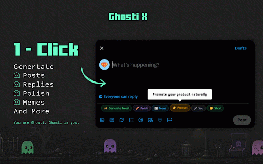 Ghosti X - Twitter AI Agent for Posts, Replies & More :: Your all-in-one AI agent for X/Twitter. Write posts, replies, threads, memes, news takes, and product updates in your voice.